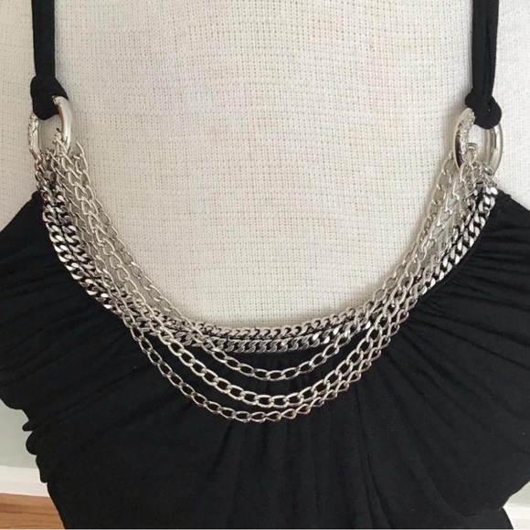 Y2K Black Flowy Halter Top w/ Chunky Chain Detail - Picture 7 of 8